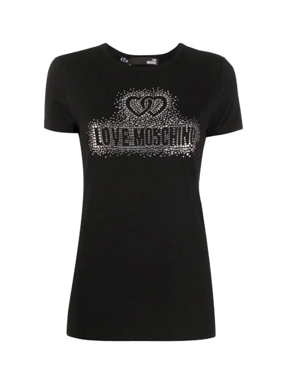Love Moschino Black Tee with Silver Rhinestone Heart Logo